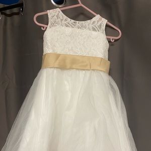 Toddler flower girl dress.White and Champagne